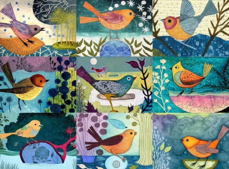 Vibrant Bird Art Collage